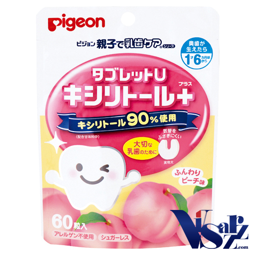 Pigeon Tablet U Pururin #Peach เม็ดอมป้องกันฟันผุ รสพีช 60 เม็ด สำหรับเด็ก 1 ขวบครึ่งขึ้นไป มีส่วนผสมของ Xylitol ช่วยต่อต้านแบคทีเรียในช่องปาก ซึ่งเป็นสาเหตุของโรคฟันผุ ไม่มีส่วนผสมของน้ำตาล และรูปทรงพิเศษหากเผลอกลืนก็ไม่อุดตันหลอดลม จึงปลอดภัยกับเด็ก ๆ
