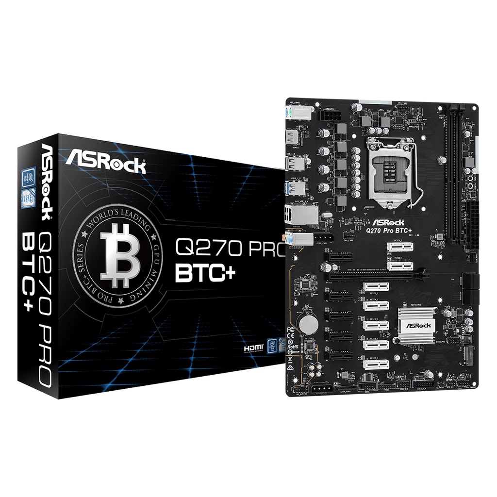 Motherboard Asrock Q270 Pro BTC+ ATX Intel 1151 Socket GEN6 GEN7 เทียบเท่า H110 BTC+ TB250 BTC PRO TB360 BTC PRO 2.0