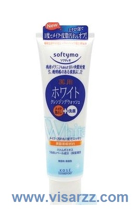 Kose Softymo White Cleansing Wash 210g ล้างเครื่องสำอาง สิ่งสกปรกอุดตัน ลดการเกิดฝ้า สิว ผดผื่น มีฮะโทะมุกิช่วยให้ผิวสว่างใส