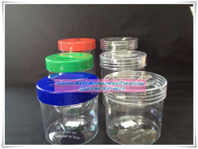 P05734 กระปุกกลมใส ฝาใส และฝาสี (12.3*12.3*16.5 cm) จุ 1550cc พลาสติกเนื้อแข็ง 1812 (ราคาส่งต่อ 1 กล่อง : 24 ใบ:เฉลี่ย 27.5 บต่อใบ)