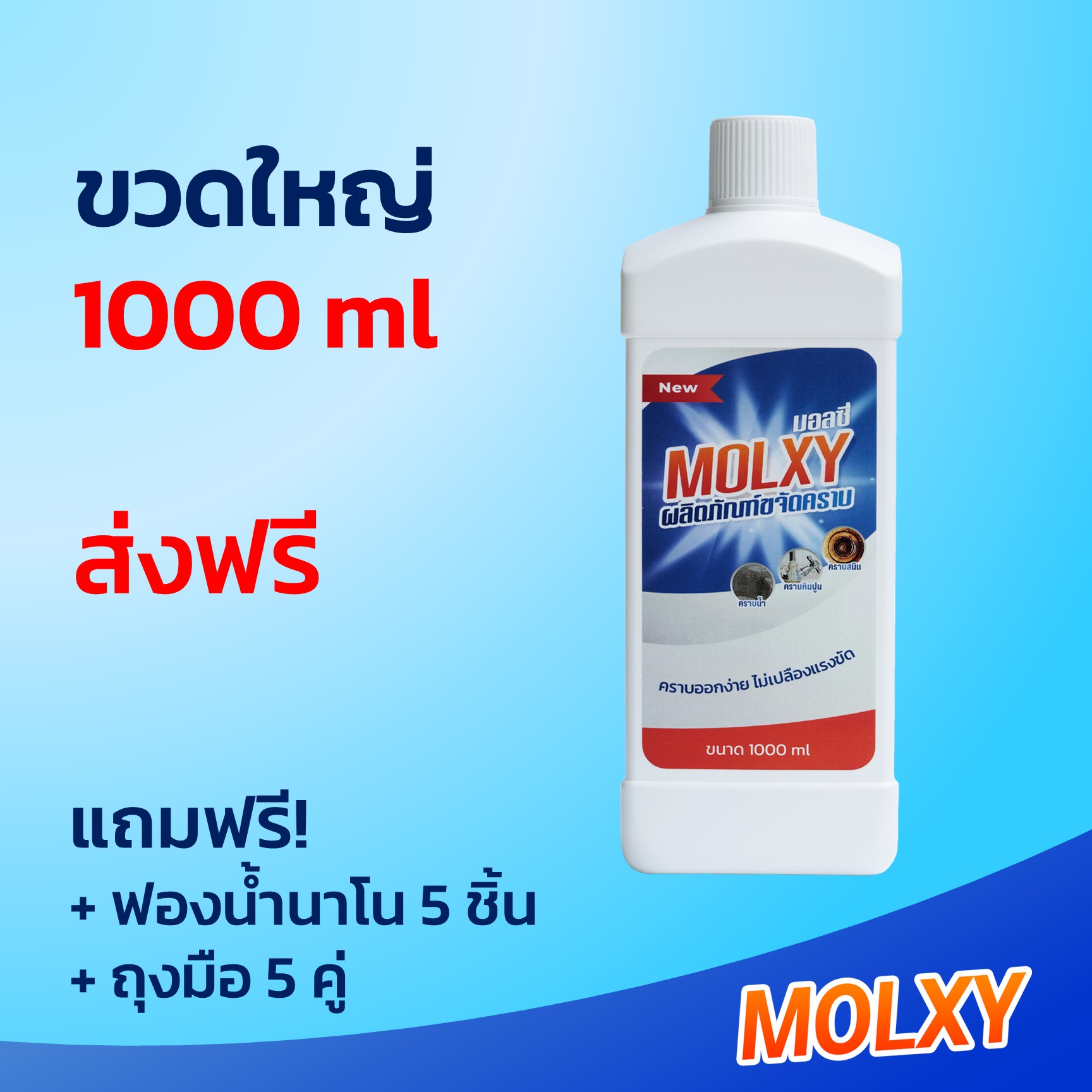 MOLXY ผลิตภัณฑ์ขจัดคราบน้ำสูตรเข้มข้น ขวดใหญ่ 1000 ml