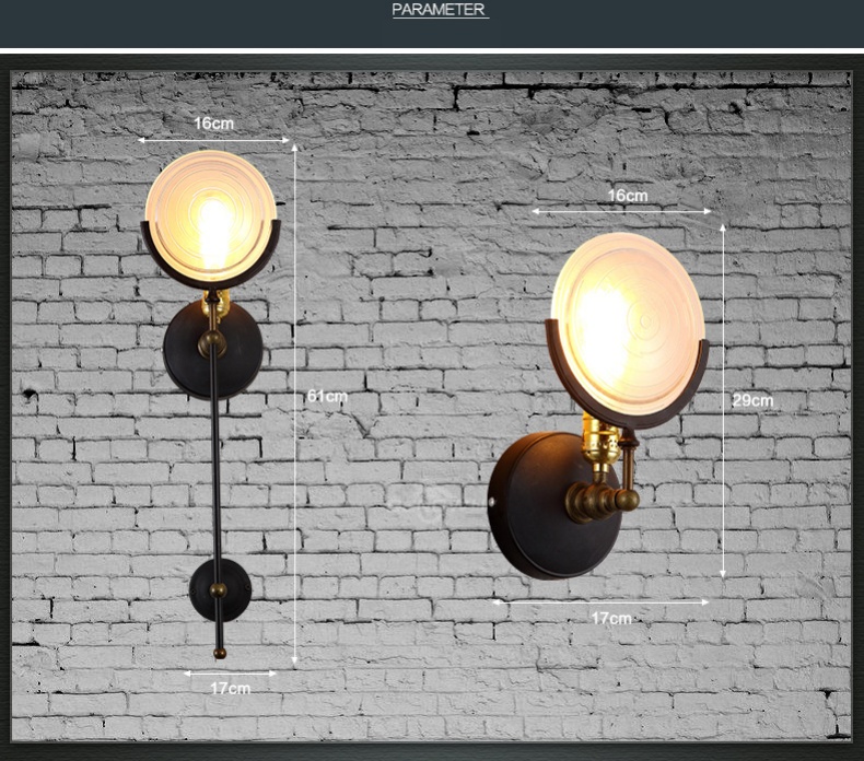 โคมไฟติดผนังทรงแผ่นกระจกกลมแบน สไตล์ Retro industrial [ML0704]