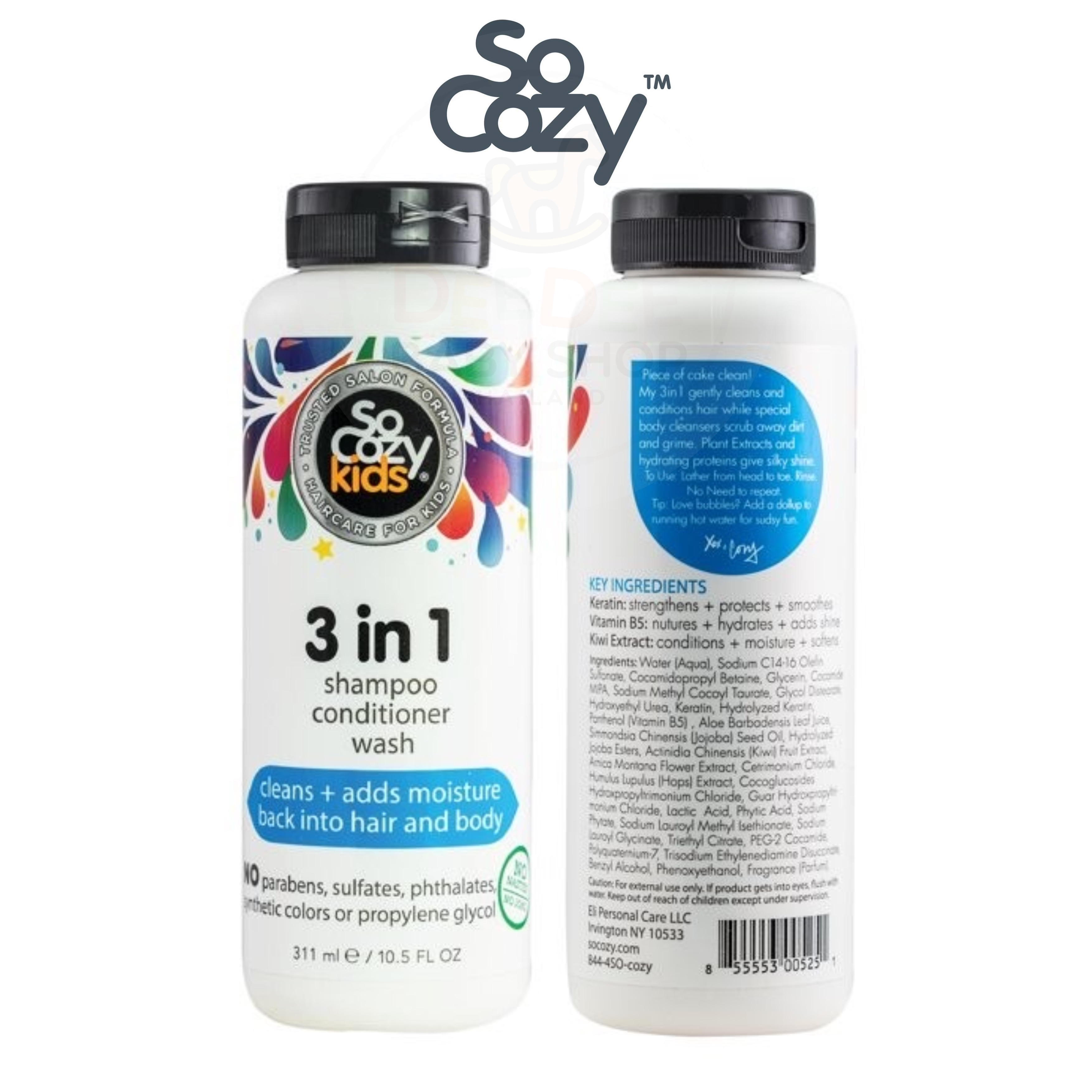 แชมพูผสมครีมนวดผมและสบู่เหลวสำหรับเด็ก SoCozy Kids 3-in-1 Shampoo + Conditioner + Wash