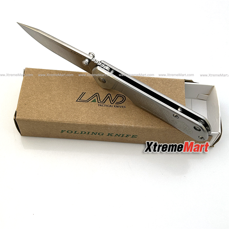 มีดพับ LAND รุ่น 710 ใบมีดสแตนเลส ระบบ Frame Lock Stainless Steel Folding Knife(ด้ามเงิน ใบเงิน)