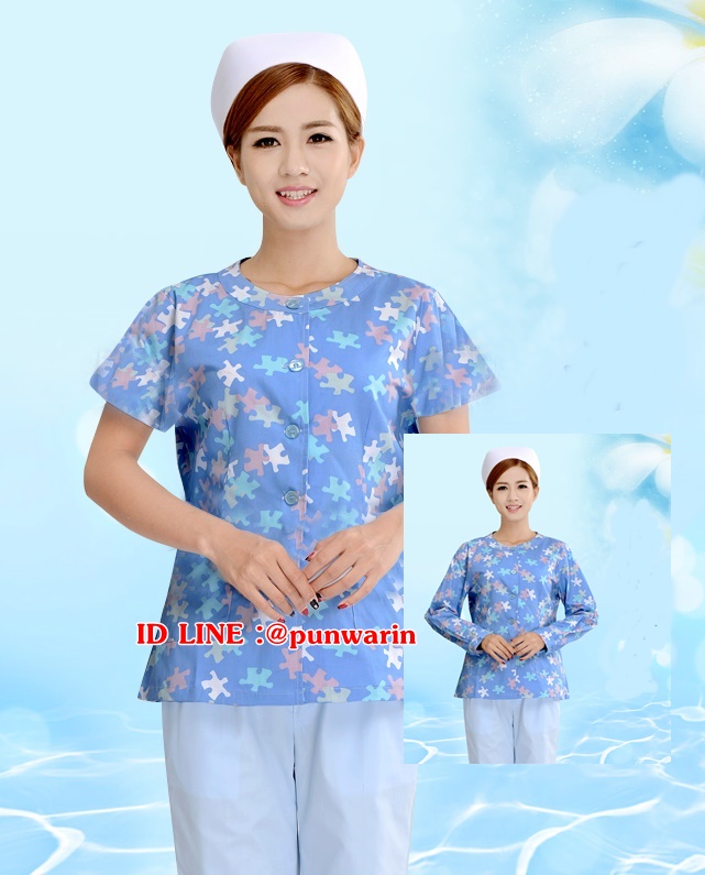 ชุดฟอร์มพนักงานสำเร็จรูป ชุดหมอผ่าตัด ชุดพยาบาลห้องผ่าตัด ชุดพี่เลี้ยงเด็ก เนสเซอร์รี่ TK6304008 สีภาพ S-3XL