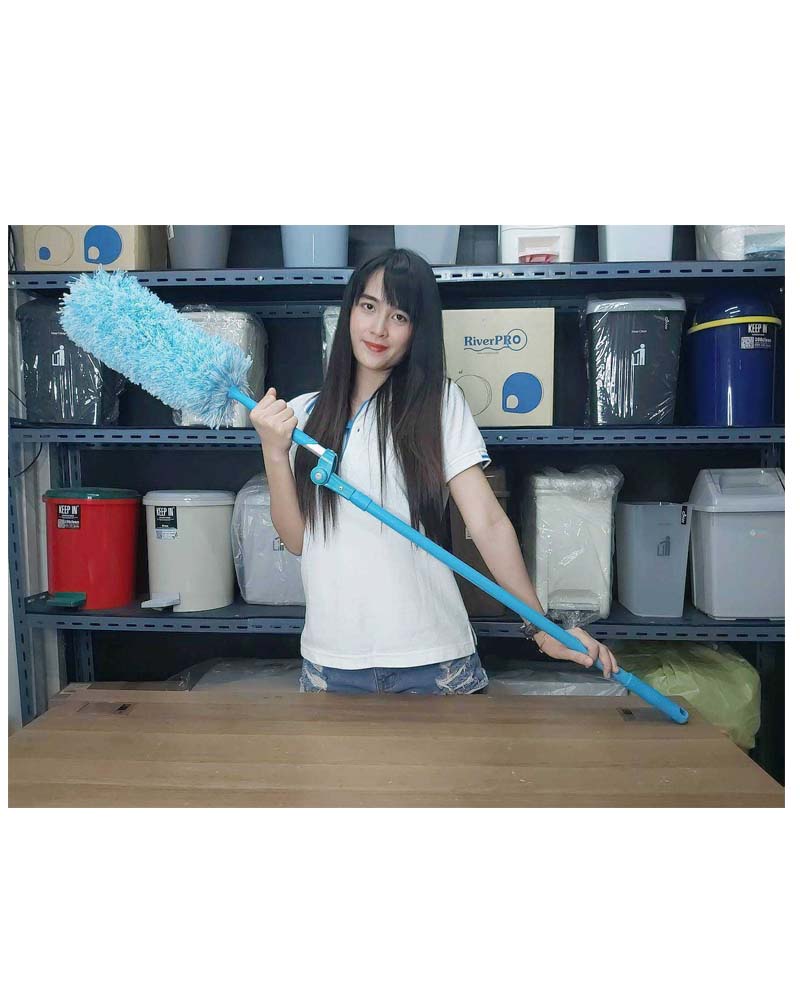 ไม้ปัดไมโครไฟเบอร์ ด้ามปรับระดับยืดได้ สีฟ้า