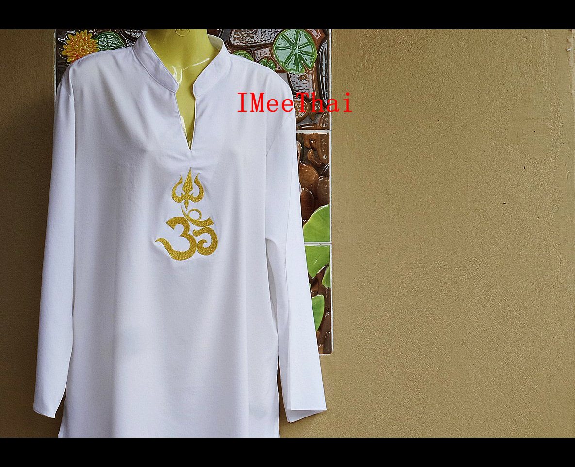 เสื้อขาว โอมตรีศูล พระพิฆเนศ พระศิวะ ปักทอง