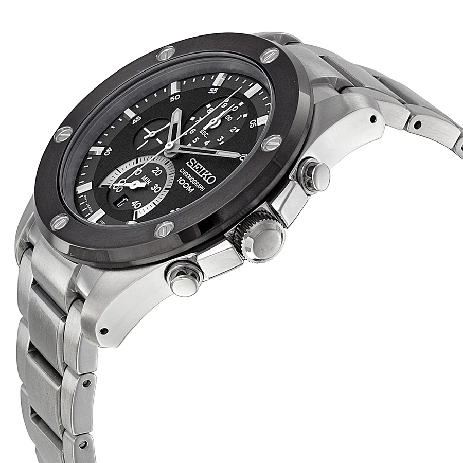 Seiko Chronograph Black Dial Stainless Steel Mens Watch SPC097