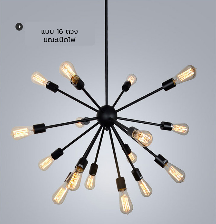 โคมไฟแขวนเพดานโคมไฟระย้าเหล็กก้านตรงสีดำสไตล์ลอฟท์ [JND-183]