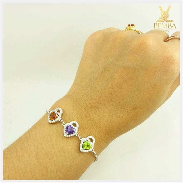 สร้อยข้อมือแฟนซีแท้ 3 สี ซิทริน อเมทิสต์ เพริดอต