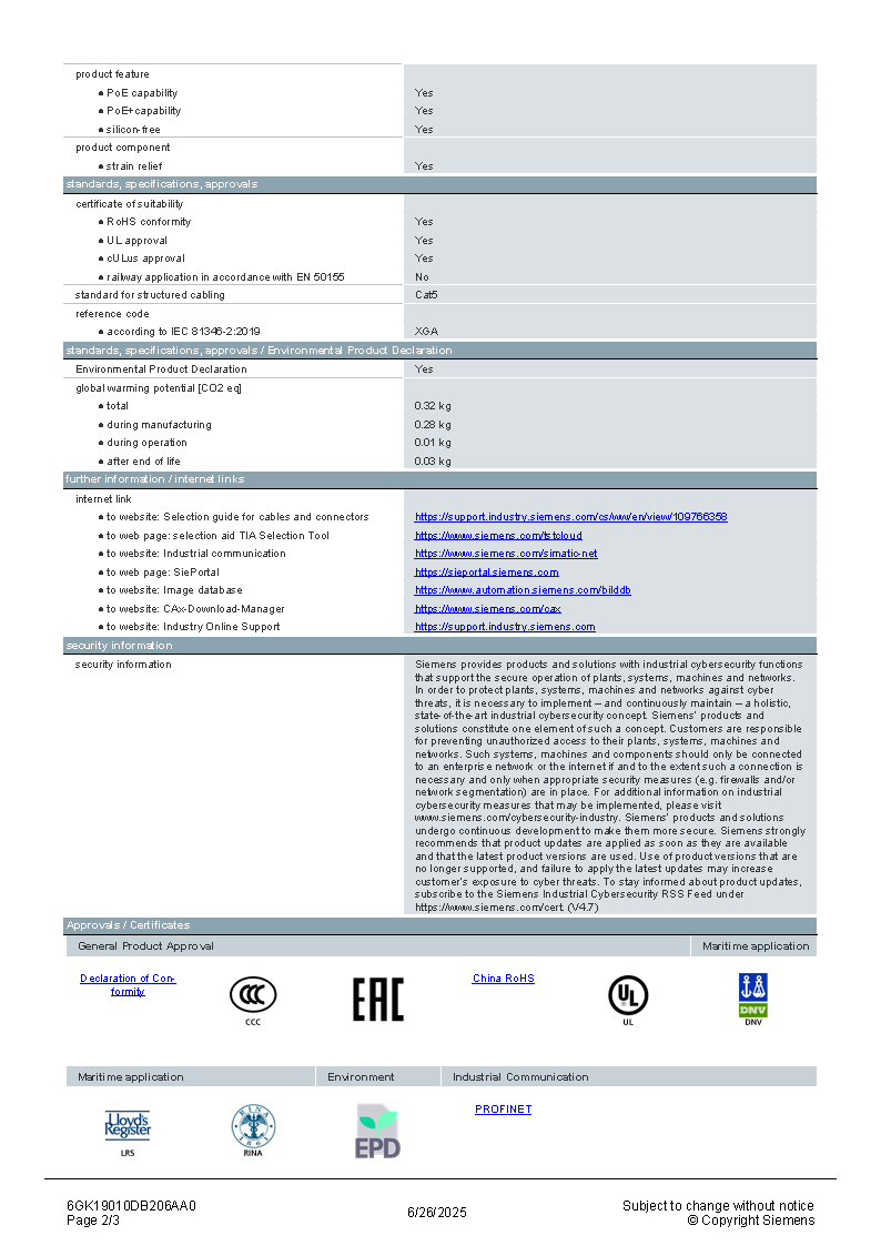 ProfiNET Connector M12 Plug SIEMENS 6GK1901-0DB20-6AA0