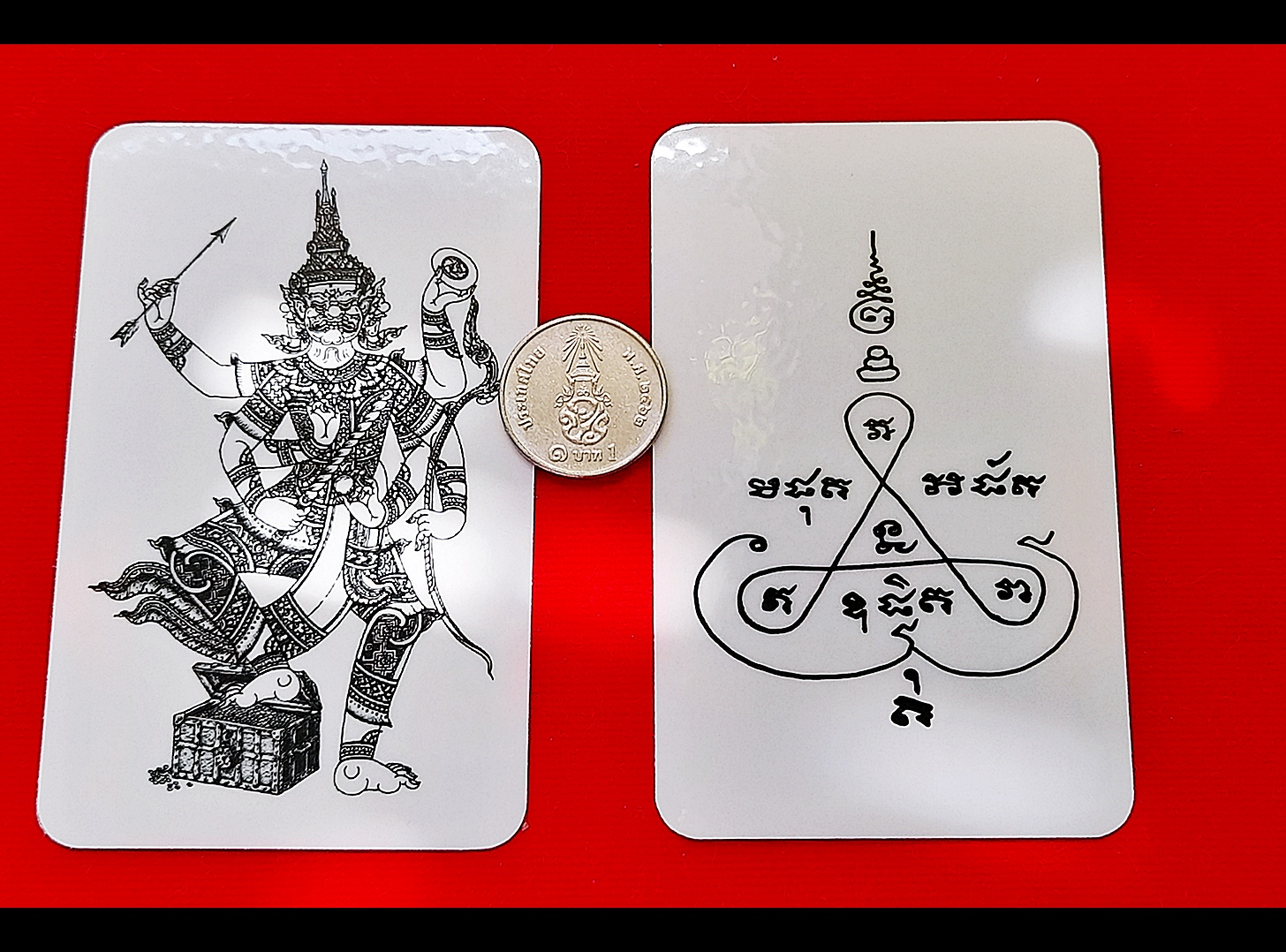 รูปภาพ(แผ่นการ์ดเคลือบกันน้ำ) ท้าวเวสสุวรรณ 6กร ปี2564 (#ปลุกเสกแล้ว #รับประกันแท้)