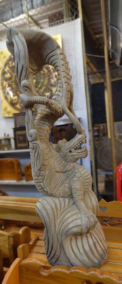 มังกร แกะจากไม้สักธรรมชาติ (ยาว14นิ้ว)