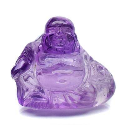 Carving Amethyst พลอยอเมทิสต์แกะสลัก รูปพระสังกัจจายน์ หนัก 54.61 กะรัต สีม่วงโทนหวาน อมชมพู ความสะอาดมีตำหนืภายในเม็ด แต่ชิ้นนี้จัดว่ามีตำหนิน้อยค่