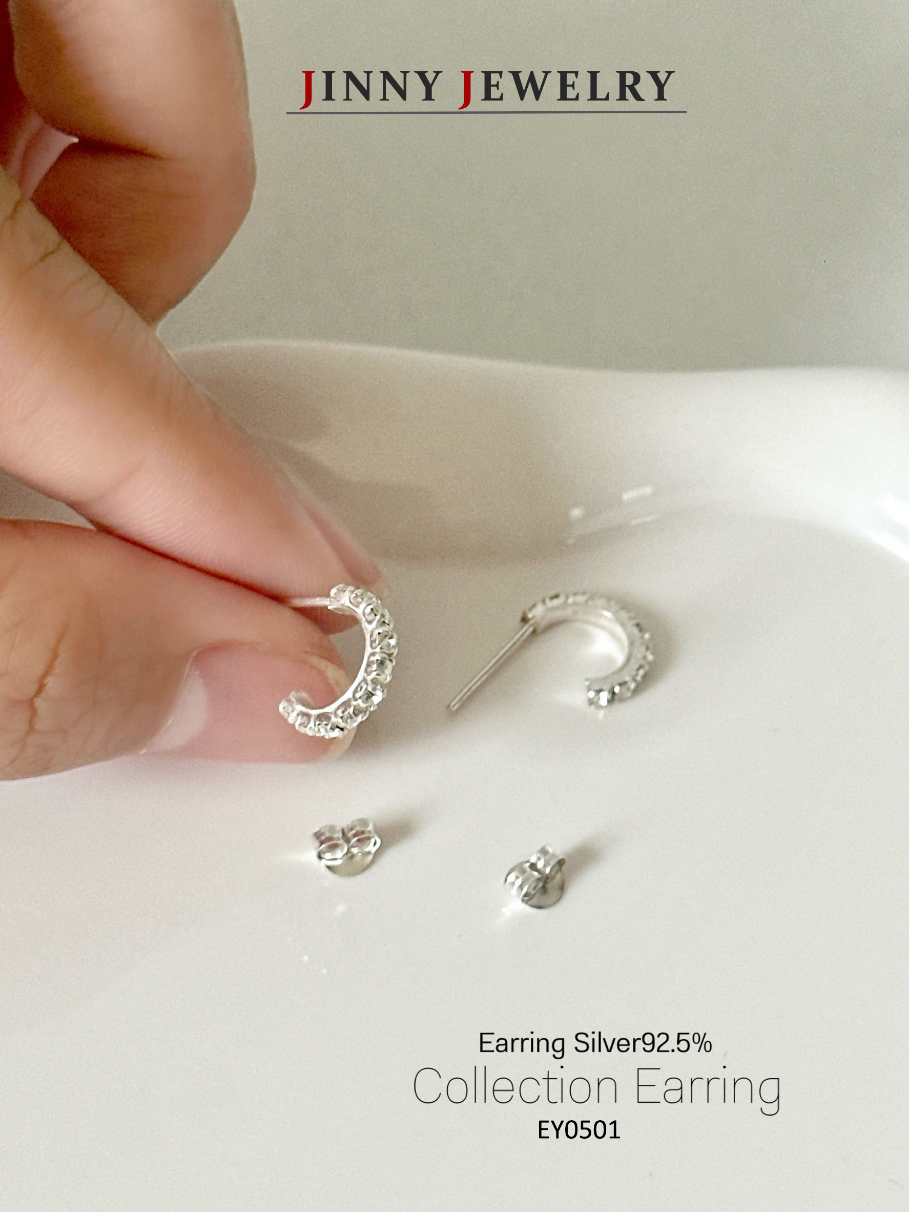 ต่างหูเงินแท้ 92.5% ต่างหูแถวประดับเพชร cz สีขาว งานน่ารักๆ เพชรเล่นแสงดีมาก (ก้านเสียบเงินแท้)