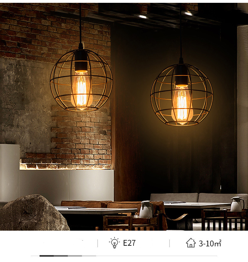 โคมไฟแขวนเพดานเหล็กดัดทรงกลมขนาดเล็กสีดำสไตล์ลอฟท์ 18cm [GYF-8023]