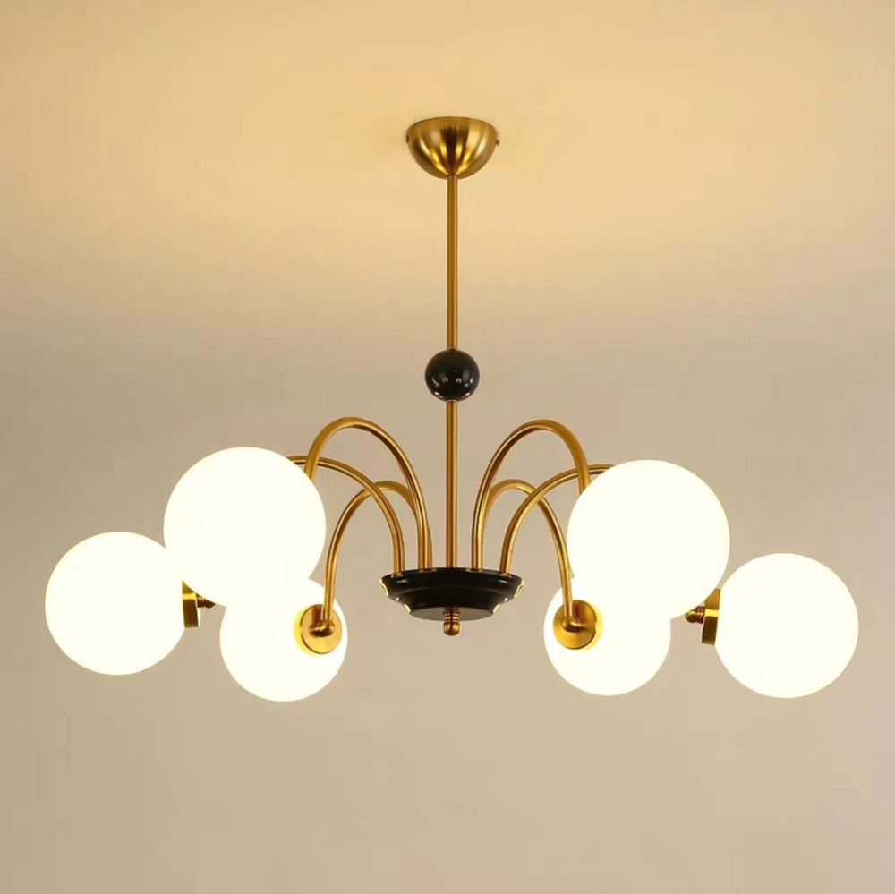 โคมไฟแขวนเพดาน Medieval French glass โป๊ะโคมทรงกลมสีขาวนม [AL-6464]