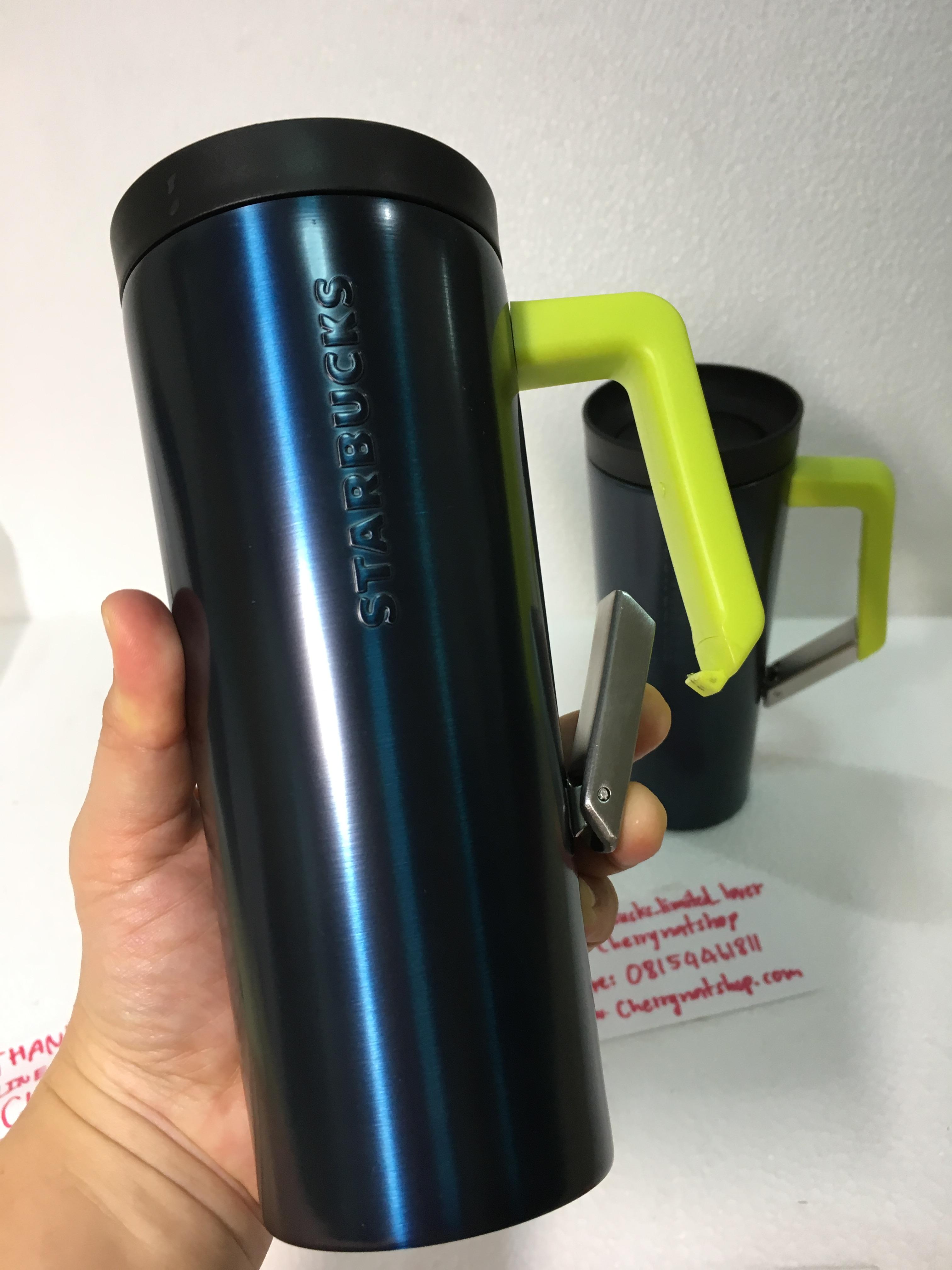 Starbucks Stainless Steel Navy Blue Tumbler With Clip Handle, 16 Fl Oz สีน้ำเงินเข้มสะดุดตา หูจับสามารถห้อยกระเป๋าเป๋ได้ จับสัมผัสไม่ลื่นมือ สีนี้หายากมาก ที่อเมริกาสีนี้เป็นที่นิยมมากๆ