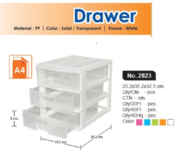 P10287 ลิ้นชัก 3 ชั้น A4 (กว้าง 25* ยาว 35* สูง 32 cm) เกรดเอ หนา สีสวย No.2823 ราคาส่งต่อ 12 ชุด: เฉลี่ย 230 บต่อชุด