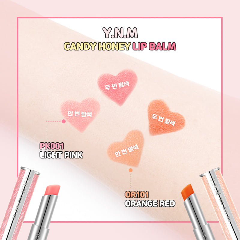 (แพคเกจใหม่ ของแท้เกาหลี) YNM Candy Honey Lip Balm 3g # PK001 Light Pink ลิปบาล์มเปลี่ยนสีตัวดังจากเกาหลี You Need Me มาในแพคเกจสีรุ้งวิ้งๆ ส่วนผสมบำรุงหลักจากน้ำผึ้ง