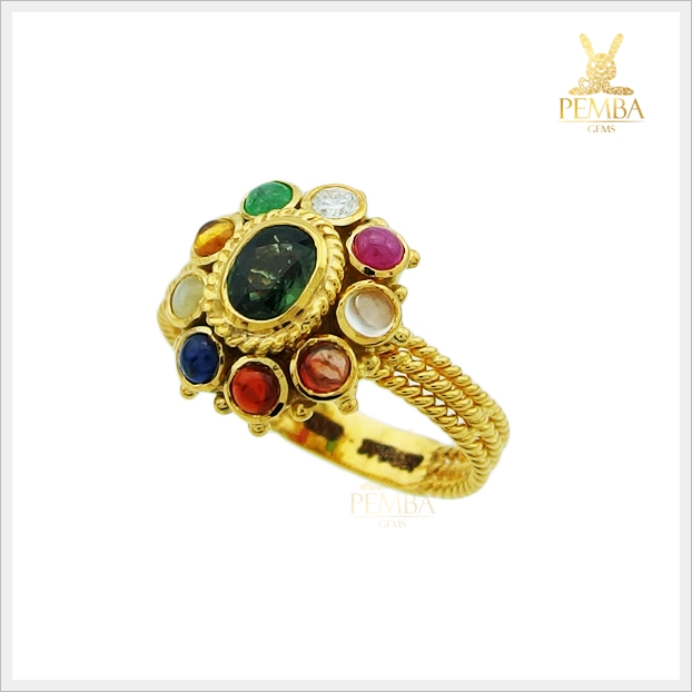 แหวนทองนพเก้าแท้ ก้านแหวนเกลียว เสริมมงคลชีวิต (สามารถสั่งทำได้ค่ะ)