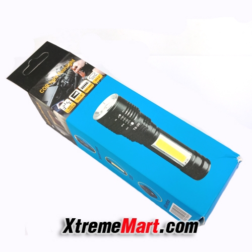 ไฟฉายซูม T6+COB 38000W 450Lumens 4 โหมด Front & Side Lights Zoomable Tactical LED Flashlight