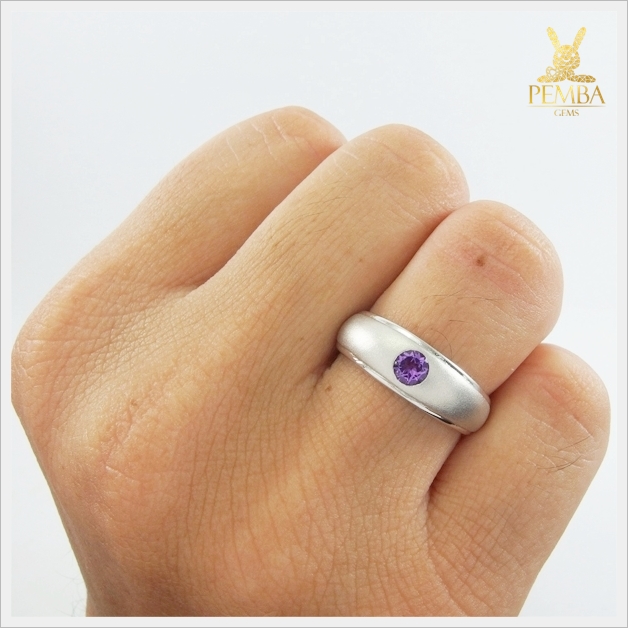 แหวนอเมทิสต์แท้ เม็ดเดี่ยว เงินแท้925 ชุบทองคำขาว