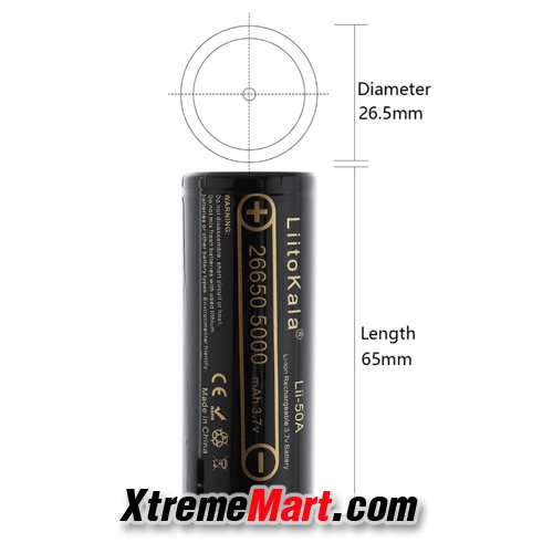 แบตเตอรี่ชาร์จ Liitokala 26650 Lii-50A 5000mAh Rechargeable Lithium Battery ไม่มีวงจรป้องกัน (ก้อนละ)