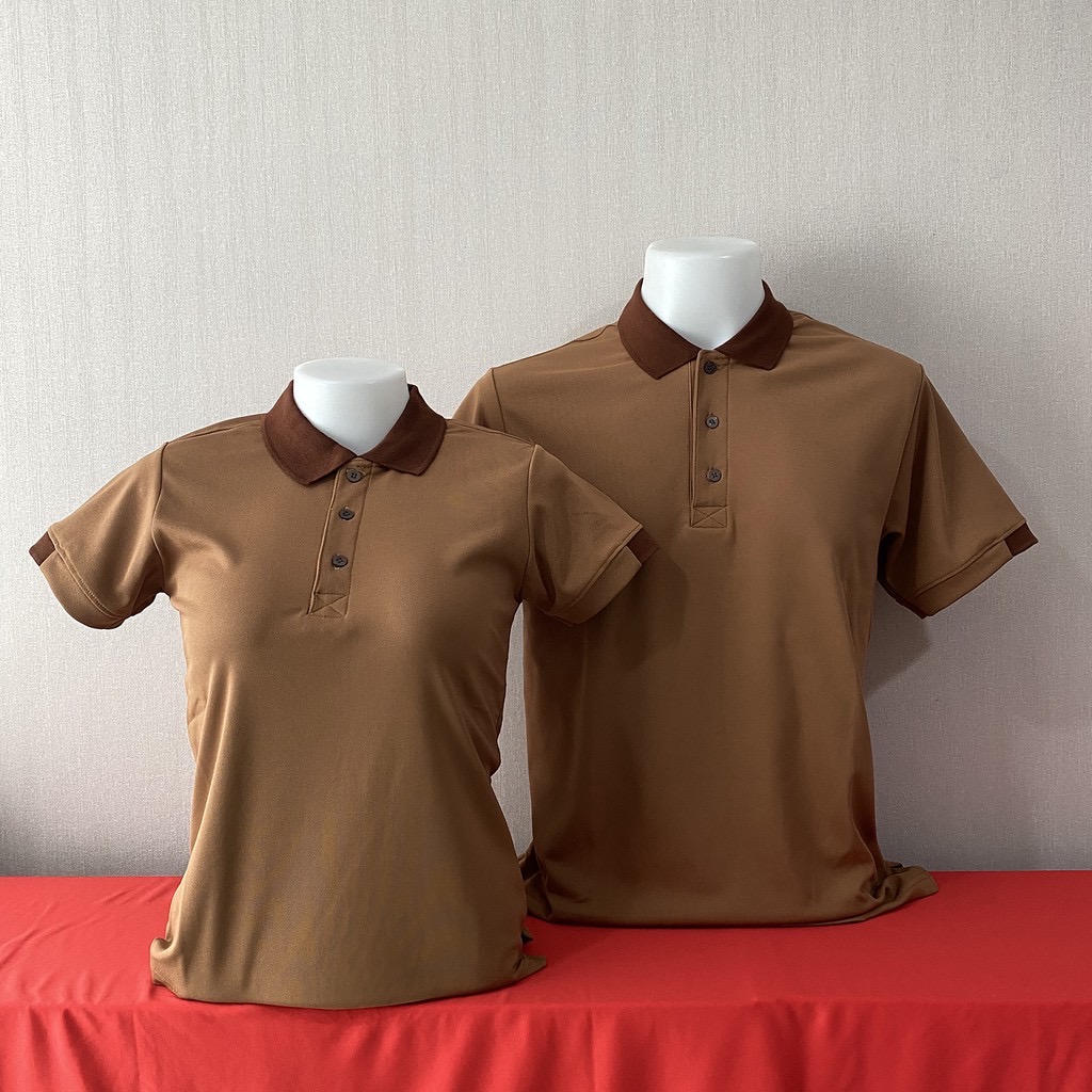 เสื้อฟอร์มพนักงาน เสื้อยืดปกโปโล เสื้อโปโลแขนสั้น สีน้ำตาลปกน้ำตาลเข้ม พร้อมส่ง SKU-03001 สีภาพ S-2XL