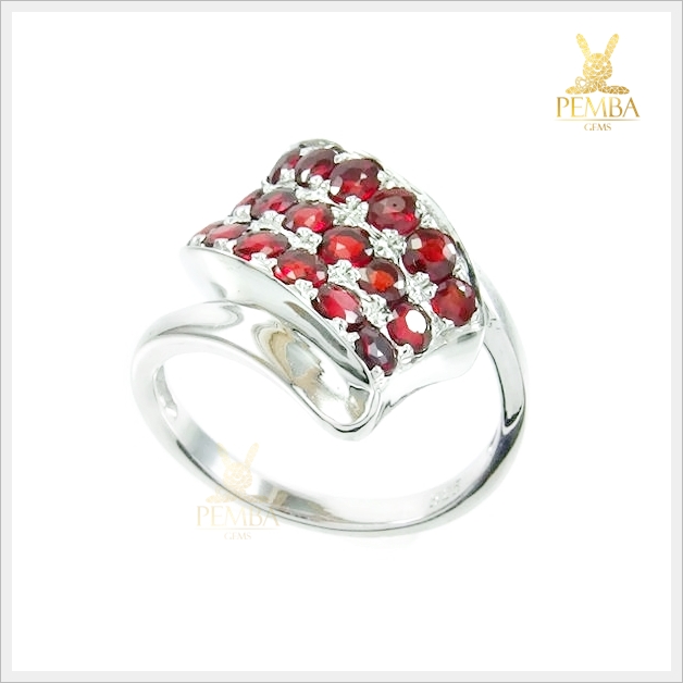 แหวนออเร้นแซฟไฟร์แท้ สีส้มแดงสะดุดตา เงินแท้ ชุบทองคำขาว แหวนพลอยแท้