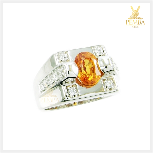 แหวนเพทายเหลือง เงินแท้925 ชุบทองคำขาว เปล่งประกายดั่งบุษราคัม