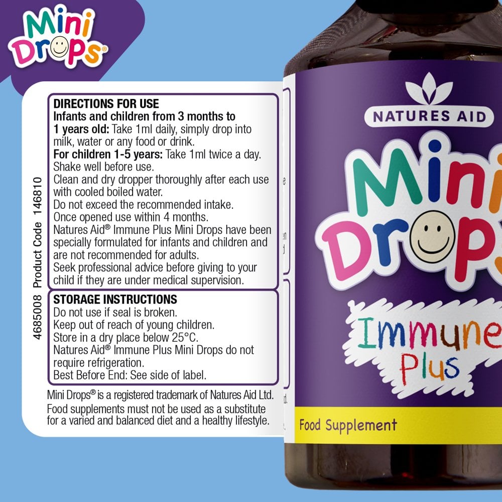 วิตามินเสริมภูมิคุ้มกันสำหรับทารกและเด็กเล็ก Natures Aid Mini Drops Immune Plus Zinc & Vitamin C