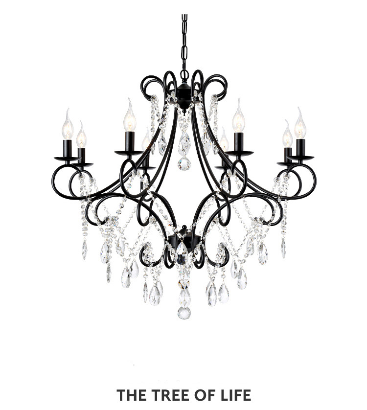 โคมไฟระย้าสไตล์อเมริกันเหล็กดัดแท่งเทียนตกแต่งคริสตัล [D6659]