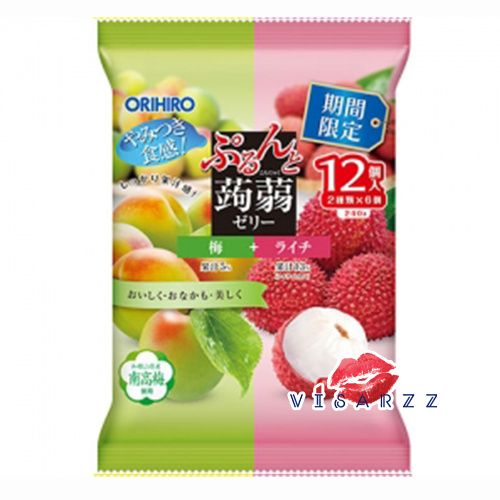 (ห่อใหญ่ Plum+Lycee พลัม ลิ้นจี่) Orihiro Jelly 240g (20g x 12 ชิ้น) โอริฮิโระ เยลลี่บุกผสมกับน้ำผลไม้เข้นข้นจากประเทศญี่ปุ่น แคลลอรี่ต่ำ ทานง่าย เพียงฉีกจากซอง