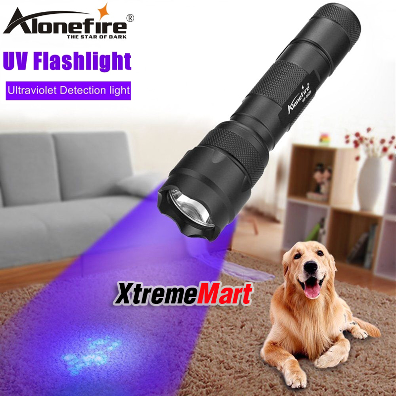 ชุดเซตไฟฉาย UV AloneFire รุ่น 502B ของแท้ 100% LED 2 Chips High Power แสงสีม่วง 395-405nm พร้อมแบตเตอรี่และเครื่องชาร์จ (สีดำ)