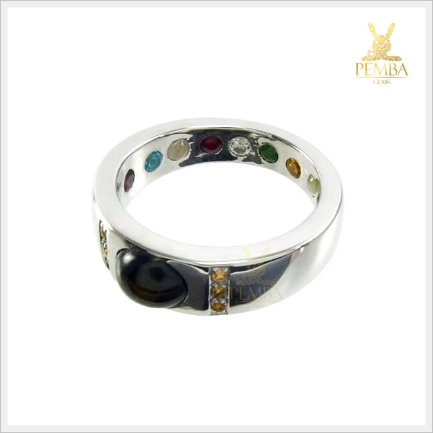 แหวนสตาร์บุษราคัมแท้ บางกะจะ ขาทอง เงินแท้925 ชุบทองคำขาว