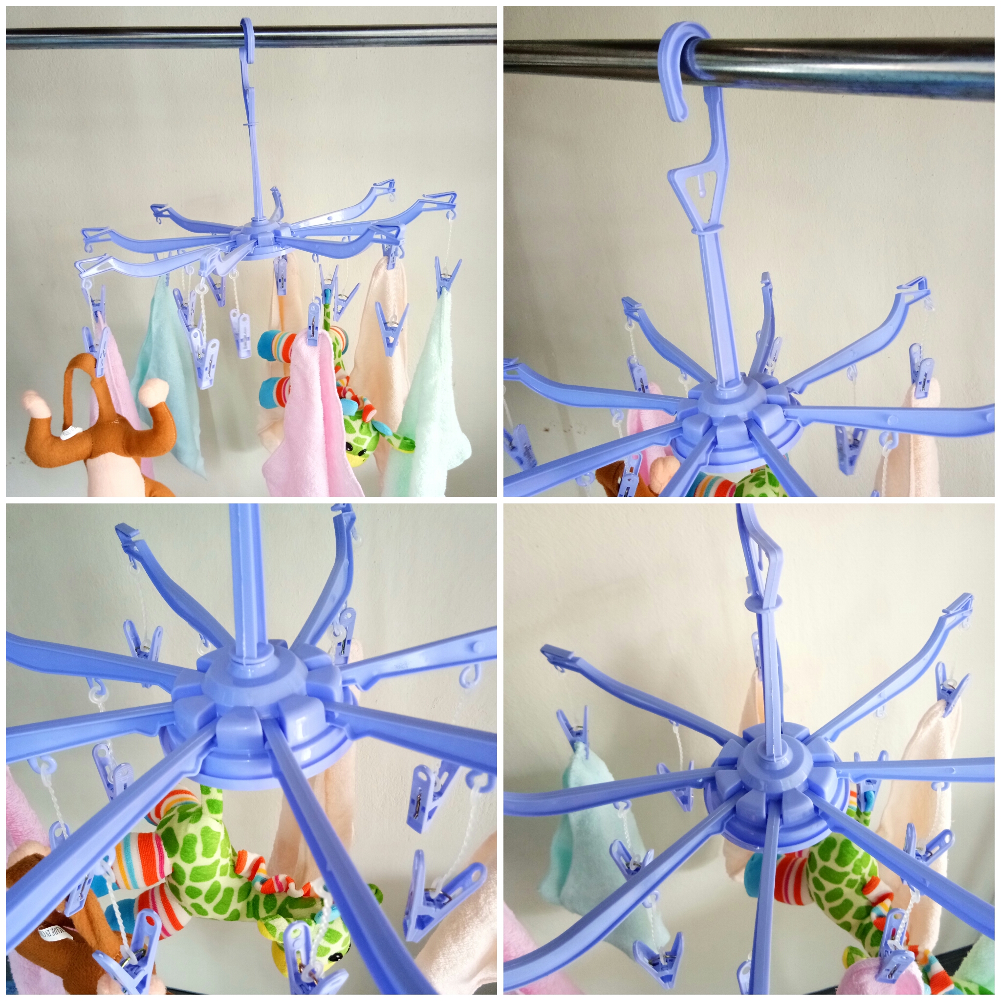 ราวแขวนผ้า8แขนพร้อมที่หนีบ16หนีบ