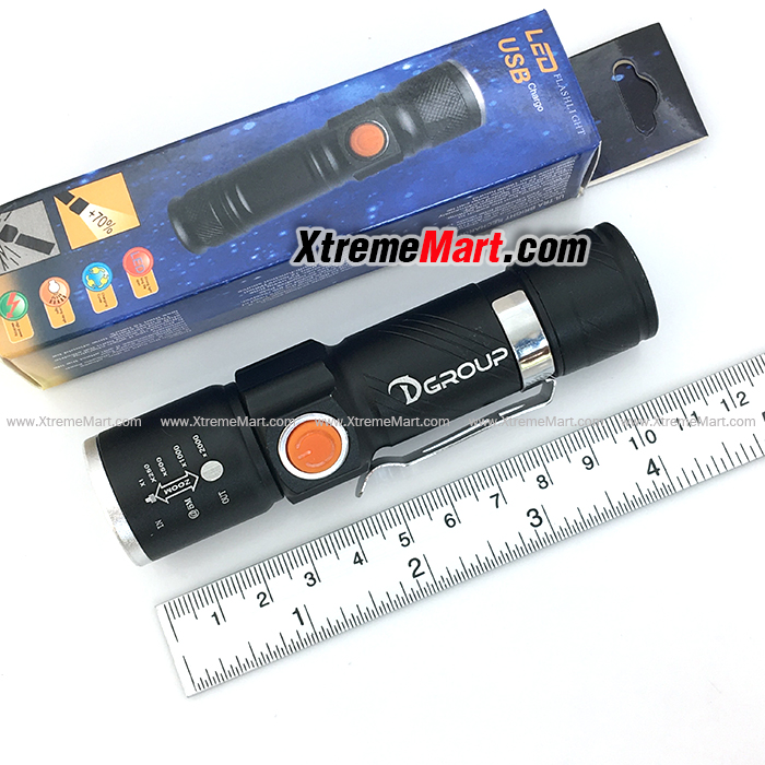 ไฟฉายซูม Dgroup รุ่น XML-T6 LED 3 Modes USB Rechargeable Flashlight แสงสีขาว