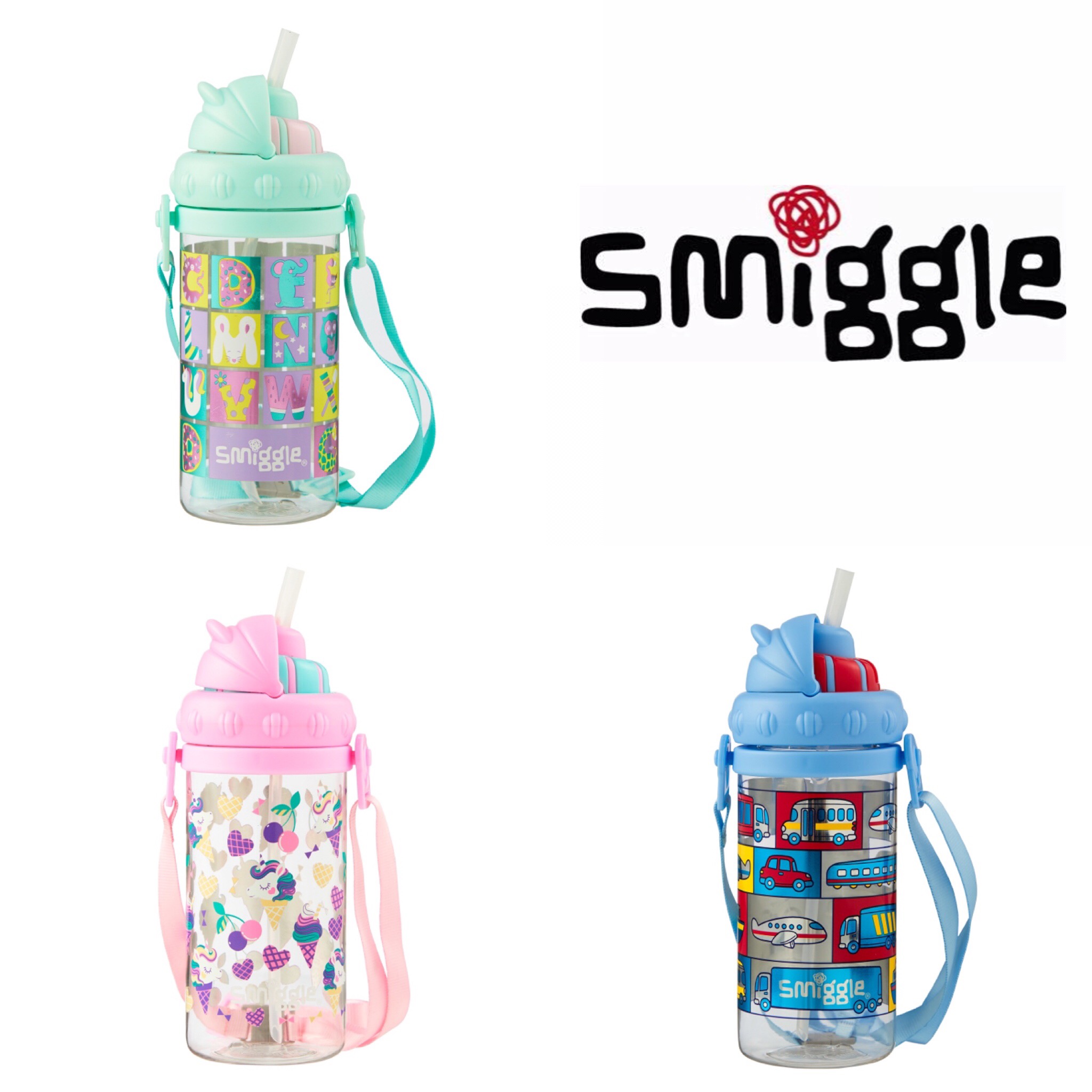 กระติกน้ำชนิดหลอดดื่มพร้อมสายสะพาย Smiggle Magic Drink Bottle with Strap (Blue)