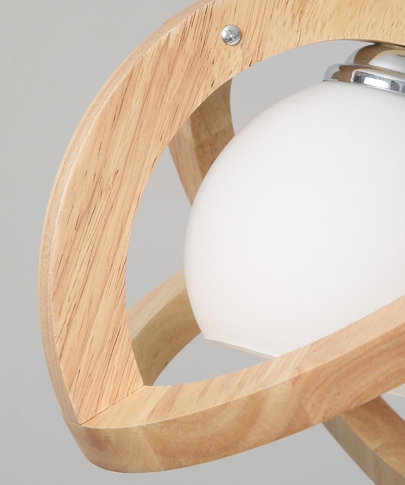 โคมไฟแขวนเพดานสไตล์ไม้ญี่ปุ่นลายเส้นทรงกลมมีแก้วสีขาวนมซ้อนด้านใน [M5601]