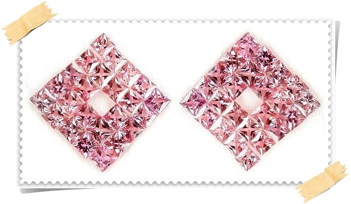 Princess cut สี่เหลี่ยมม่วงส้มเนื้อแข็ง Monotoneจัดเซ็ทต่างหู จำนวน 48 เม็ด ขนาด 2.5 มิล หนักรวม 4.83 กะรัต ไล่เฉดสีโทนเดียวกัน *แปลกมาก* เนื้อดี ไฟดี