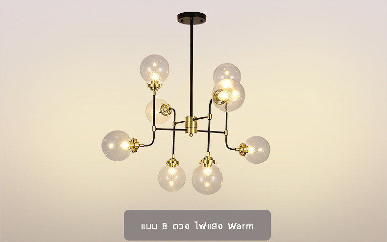 โคมไฟแขวนเพดานโทนสีดำทองโป๊ะแก้วใสสไตล์ Nordic รุ่น [H-01]