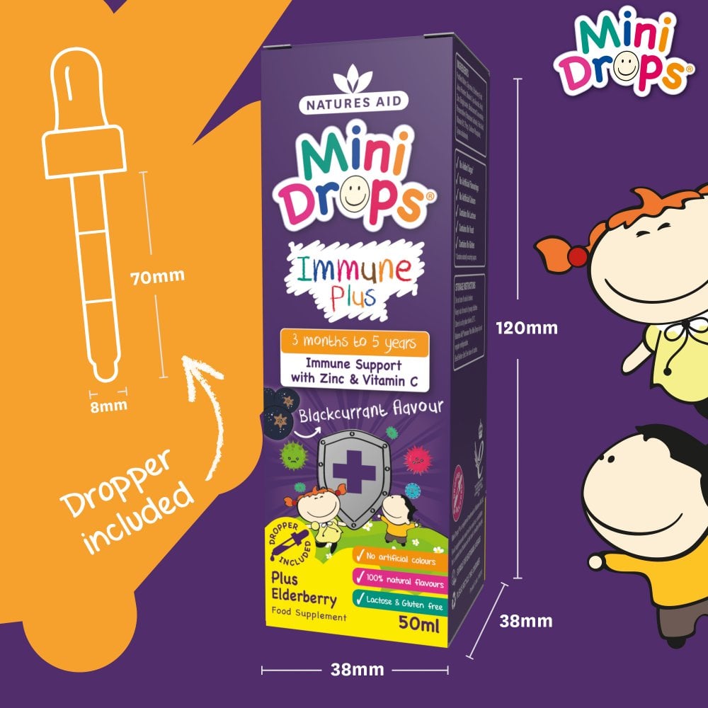 วิตามินเสริมภูมิคุ้มกันสำหรับทารกและเด็กเล็ก Natures Aid Mini Drops Immune Plus Zinc & Vitamin C