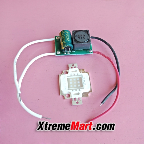 หลอด UV 395-400nm 10W แสงสีม่วง High Power LED + วงจร Driver 900mA (ชุดละ)