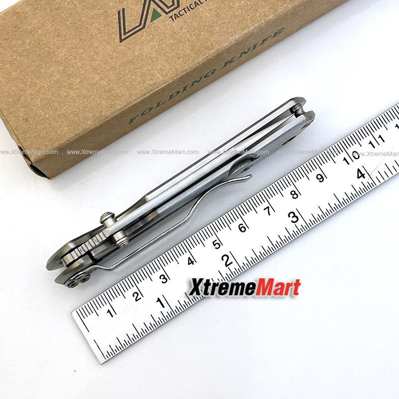 มีดพับ LAND รุ่น 710 ใบมีดสแตนเลส ระบบ Frame Lock Stainless Steel Folding Knife(ด้ามเงิน ใบเงิน)