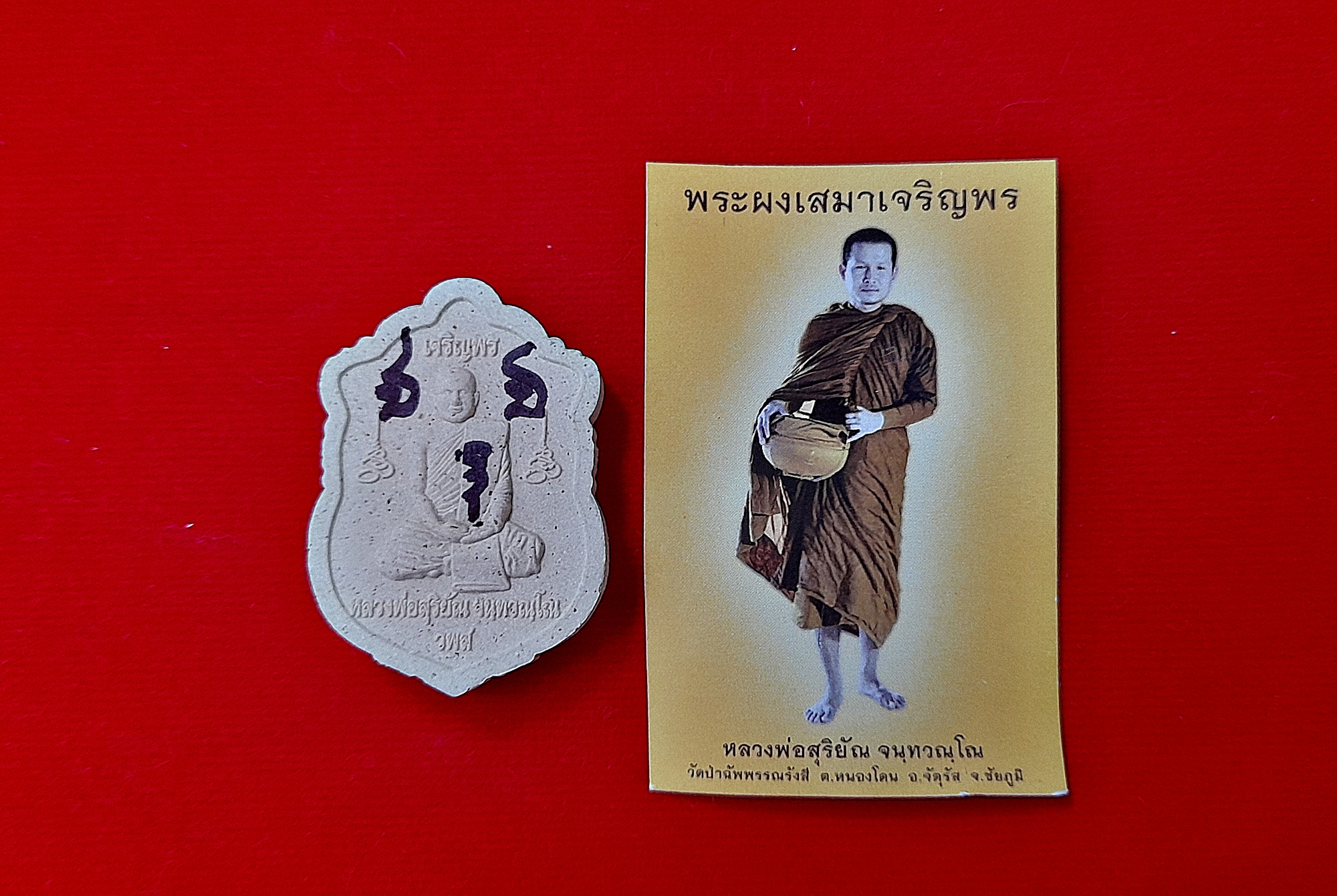 เหรียญพระผงเสมาเจริญพร (หน้าหลัง หลวงปู่เทพโลกอุดร/พระอาจารย์สุริยัณ) (พระอาจารย์สุริยัณ จารยันต์เพิ่มเติม) ปี2559 #รับประกันแท้ - พระอาจารย์สุริยัณ วัดป่าฉัพพรรณรังสี จ.ชัยภูมิ