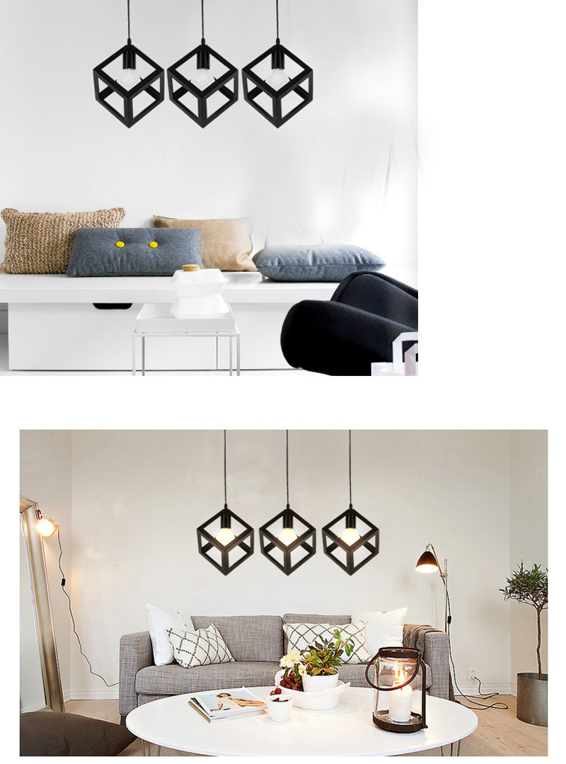 โคมไฟห้อยเพดานเหล็กทรงสี่เหลี่ยมจตุรัส สไตล์ Nordic minimalist