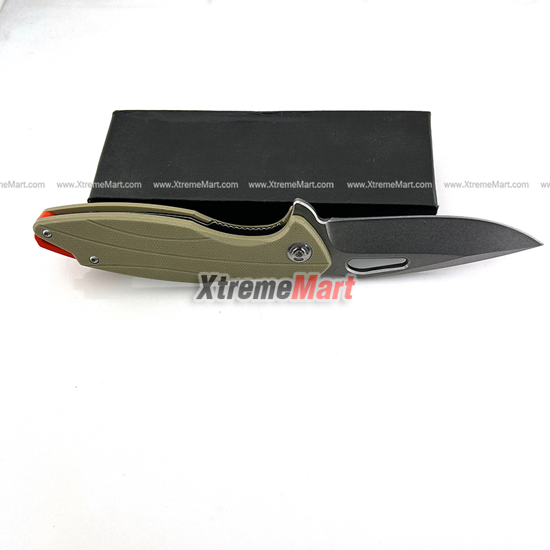 มีดพับด้ามดำ D2 Blade Pocket Knives ด้ามท้ายสีส้ม G10 Handle (ด้ามเทา)