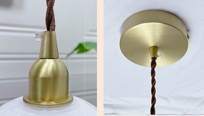 โคมไฟแขวนเพดานแก้วสีขาวทูโทนใสทรงดอกไม้สไตล์วินเทจหัวโคมสีทองเหลือง [FCS-3688]