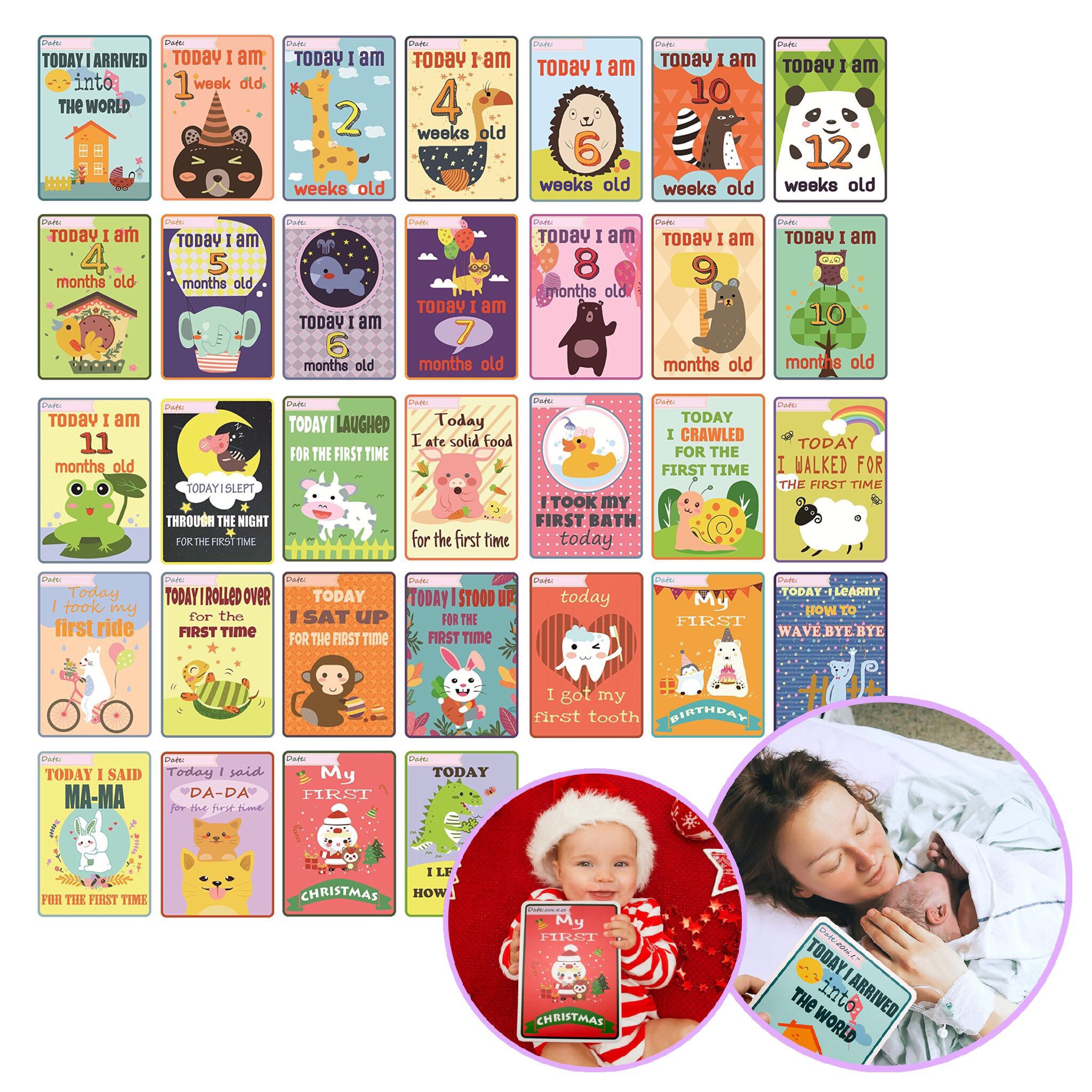 การ์ดไมล์สโตนอายุและพัฒนาการของลูกน้อย TimberRain Baby Milestone Card Set - Unique & Memorable